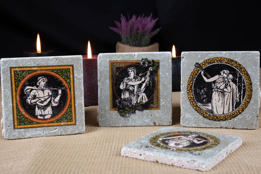 Classical Ancient Music Coasters | Travertine Coasters | Greek Mythology Art | Ancient Greek Art | Greek Sculpture | Hermes Statue