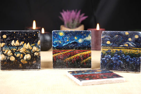 Art Nouveau Coasters | Starry Night Photo | Stone Coaster Set | Retro Coaster | Home Decore | Farewell Gift