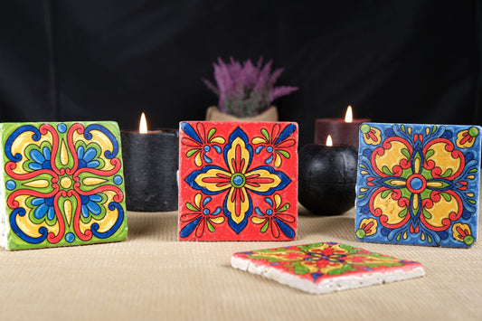 Mexican Talavera Tile | Tile Coaster Set | Retro Coaster | Floral Coaster | Mexican Party Favors | Housewarming Gift | Mexican Flower Art