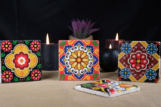Talavera Tile | Floral Coaster | Mothers Day Gift | Mexican Painting | 3d Printed Coasters | Retro Coaster